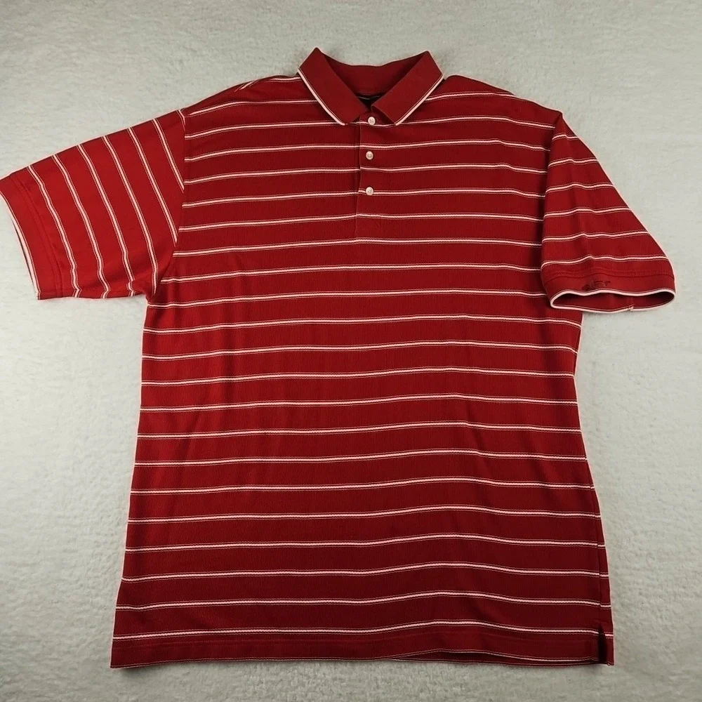 Vintage Greg Norman Short Sleeve Cotton Polo Shirt Red Ribbed Knit Sz‎ XL